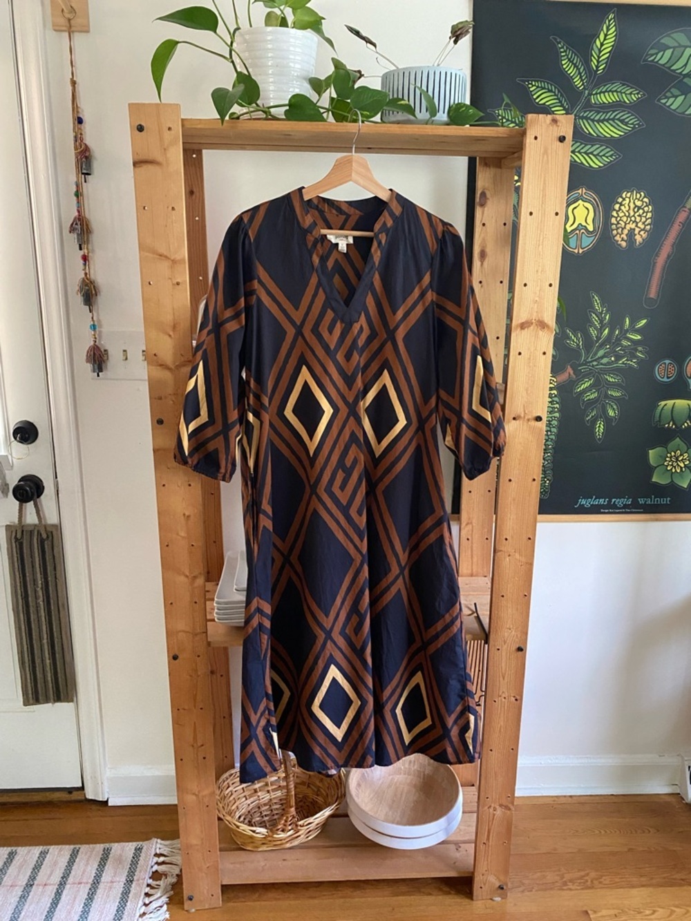Anthropologie Porridge Brown Black Print Mireil Midi Dress Small - Picture 4 of 16